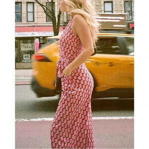 Diane Von Furstenberg DVF Target Pink Collared Modern Jumpsuit NWOT‎